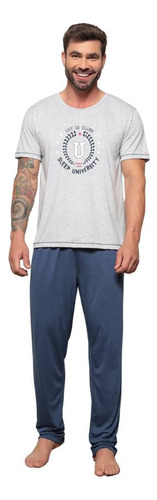 Pijama Masculino Calça Longa Blusa Manga Curta Luna Cuore