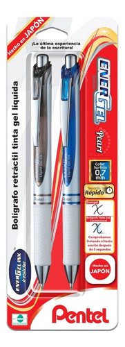 Bolígrafo Tinta Gel Energel Deluxe Rtx Bl77pw 0.7 Mm 2 Pzas Color De La Tinta Negro/ Azul Color Del Exterior Perla