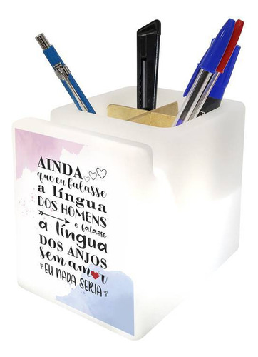 Porta Caneta Organizador Luminoso Mesa Decorfun Frase Anjo