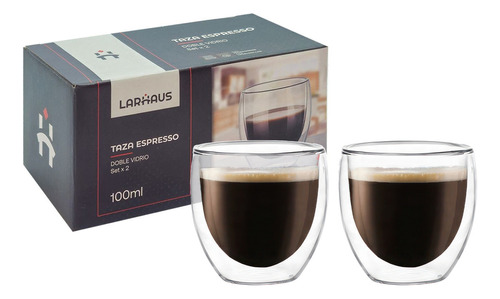 2 Tazas Larhaus Barista Expresso Jarro Vaso Doble Vidrio 100 Color Transparente