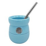 Mate Zaino 140 Ml Celeste Con Bombilla - Plástico Libre Bpa