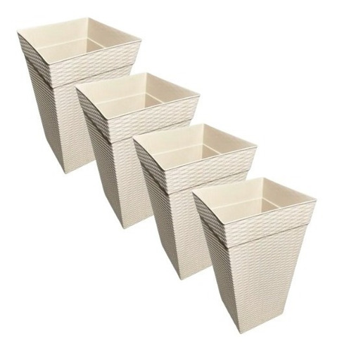 4 Vasos Grande Col Quadrado Rattan Para Flores E Plantas 28l