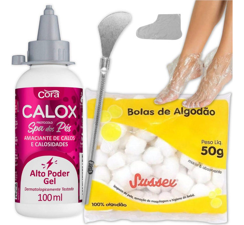 Kit Spa Dos Pés Calox Gel Cora Espátula 222 Algodão Botinha