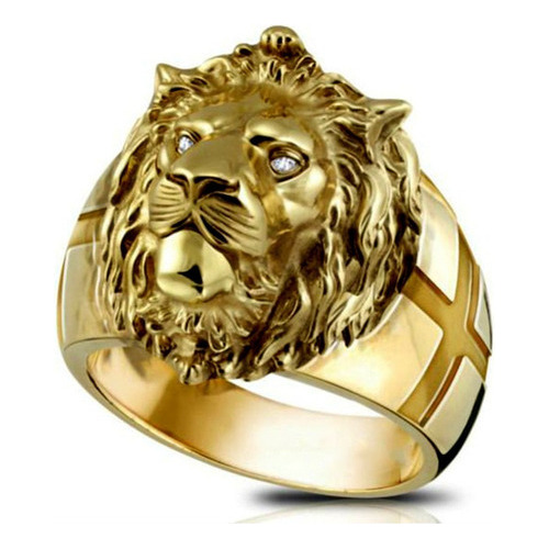 Anillo Punk Personality Con Cabeza De León Para Hombre, Oro