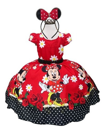 Vestido Infantil Da Minnie Vermelha Rosa Luxo Aniversário