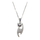 Collar Gato Circón Cadena Veneciana Plata Fina 925