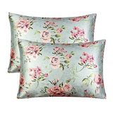 Funda De Almohada De Satin Tamaño Queen 2 Pzas Diseño Flor