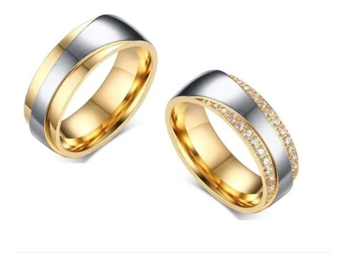 Anillos Argollas Matrimonio Acero Y Baño En Oro 