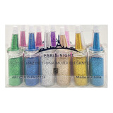 Kit Polvo X12 Glitter Paris Night Decoración Uñas Brillo