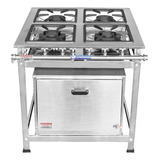 Fogão Baixa Pressão Inox 4 Bocas Com Forno 92 Litros