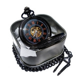 Reloj De Bolsillo Tipo Vintage Negro Mecanico De Cuerda Leon