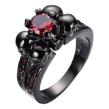 Anillo Para Mujer Diseño Calaveras Piedra Laboratorio Roja C