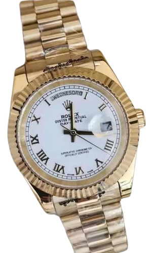 Relogio Rolex Daydate Dourado Fundo Branco Com Caixa Manual