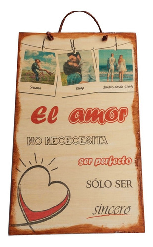 Recuerdo De Parejas En Madera Personalizado C/fotos + Frase 