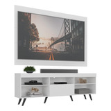 Rack Retrô Com Painel Tv 75  Web Multimóveis V1046 Cor Branco/preto