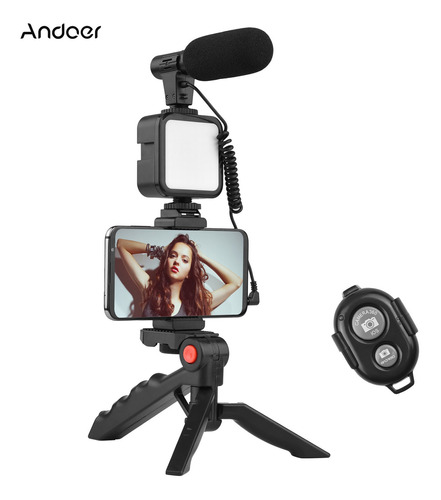 Andoer Teléfono Vlog Kit De Vídeo Mesa Trípode Soporte Para