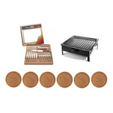 Set Asado Cubierto Tramontina + 6 Plato Algarrobo + Brasero