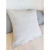 Funda Almohadon 50x50 Tusor Gris Perla Rayas Blancas Algodon