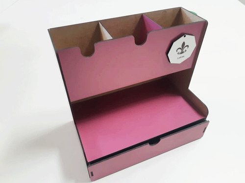 Organizador De Mesa De Mdf Colorido C/ Gaveta + Ganhe Brinde