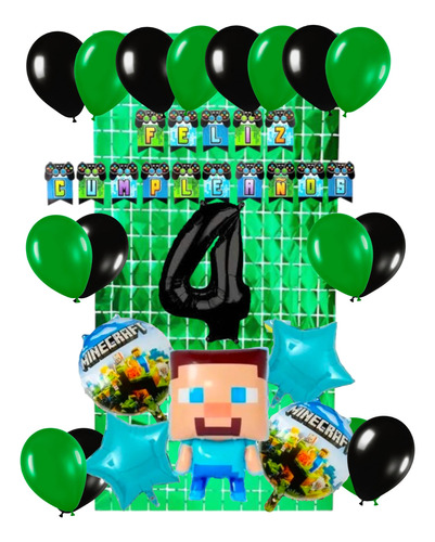 Decoración Globos Minecraft Cumpleaños