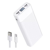 Power Bank Batería Portátil 20000 Mah 2.1a Carga Rápida Blanca Robusta Digital 2 Puertos