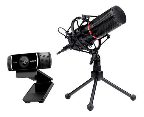 Kit Stream Webcam Logitech C922 + Microfone Redragon Blazar
