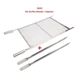 Kit Grelha Moeda Inox 70x50 Mais Espeto Espada P/ Churrasco