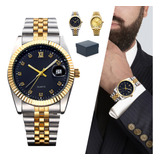 Reloj Elegante Dorado Hombre Con Fecha Correa Acero Inoxidab