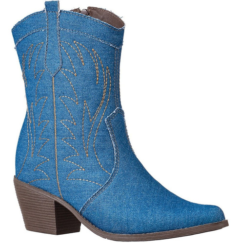 Bota Western Feminina Texana Country Jeans Bordada 