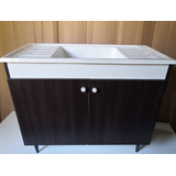 Mueble Lavadero 1 Metro Frente Wengue Con Bacha Blanca