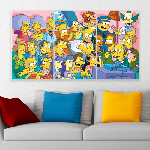 Cuadro Triptico Los Simpson Living Grupal 72cm X 40cm Art