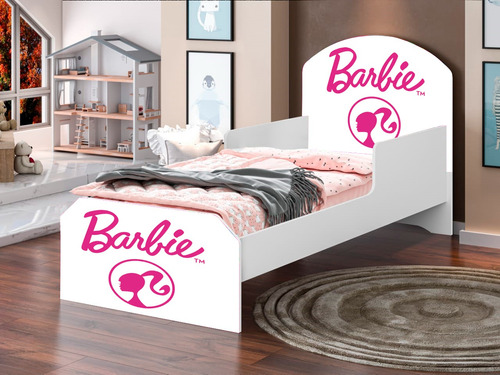 Cama Infantil Mini  Branca Menina Adesivada Barbie Pink