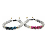 Duo Bonitas Pulseras Piedra Ojo De Tigre Mapa Picazo B148 