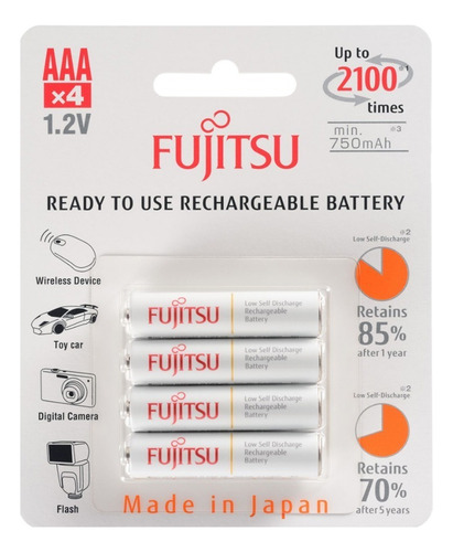 4 Pilhas Aaa Palito Recarregáveis 2100x Fujitsu 800mah