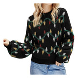 Suéter Estampado Con Lámpara De Colores Navideños Para Mujer