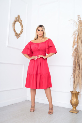 Vestido Ciganinha Midi Moda Evangélica Lastex Com Elástico 