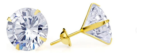 Brinco Ouro 10k Zirconia Ou Diamante Sintético 8mm Ponto Luz
