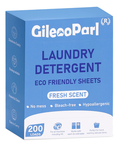 Gileooparl - 200 Hojas De Detergente Ecológico Para Ropa S.