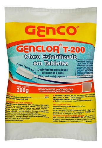 Kit C/ 05 Cloro Piscina Pastilha Estabilizada T200g Genco