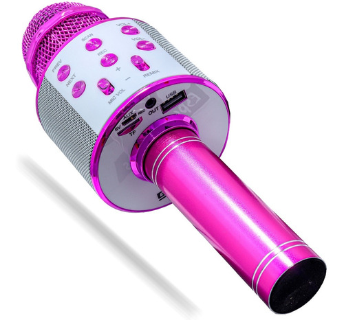 Microfone Sem Fio Bluetooth Alto Falante Embutido Ktv Usb P2