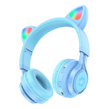 Audifonos Gato Bluetooth Niños Limitador Decibeles Hoco W39 Color Celeste