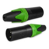 Kit 10 Plug Conector Xlr Macho Metálico Preto E Verde