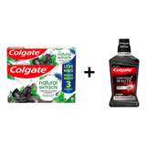 Kit Colgate Natural Carvão 3/pasta + 1/enxaguante 500ml