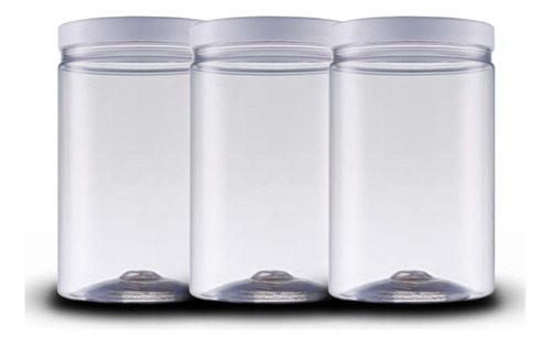 Kit 3 Potes Plástico Transparente 1500ml Tampa Branca Básico