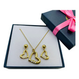 Set De Collar Con Aretes De Corazón Nice 4 Baños De Oro 18 K