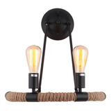 Lámpara De Pared Vintage De Cuerda Negra Con 2 Lámparas