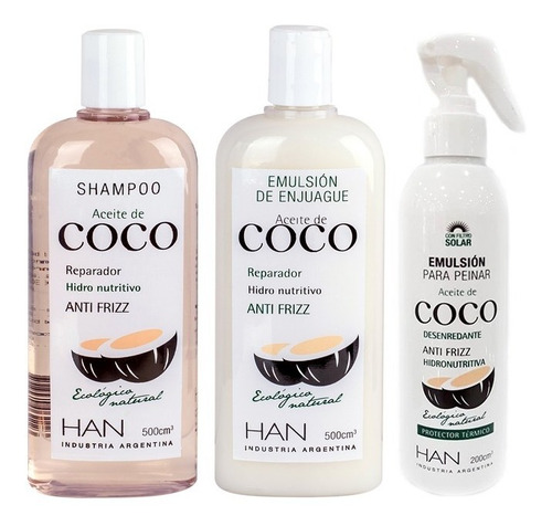 Kit Aceite Coco Han Shampoo + Crema Enjuague + Desenredante