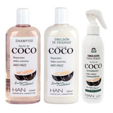 Kit Aceite Coco Han Shampoo + Crema Enjuague + Desenredante