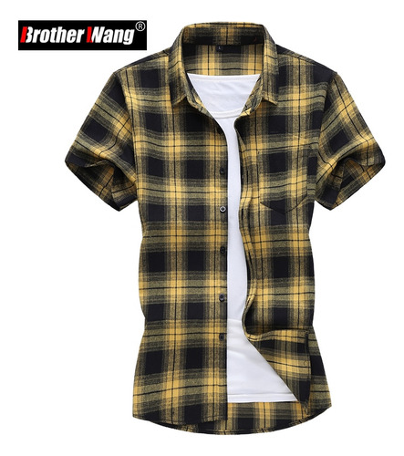 Camisa Casual De Manga Corta A Cuadros Para Hombre De Talla