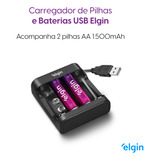 Carregador Pilha E Bateria Usb Aa Aaa 9v Elgin Com 2 Pilhas